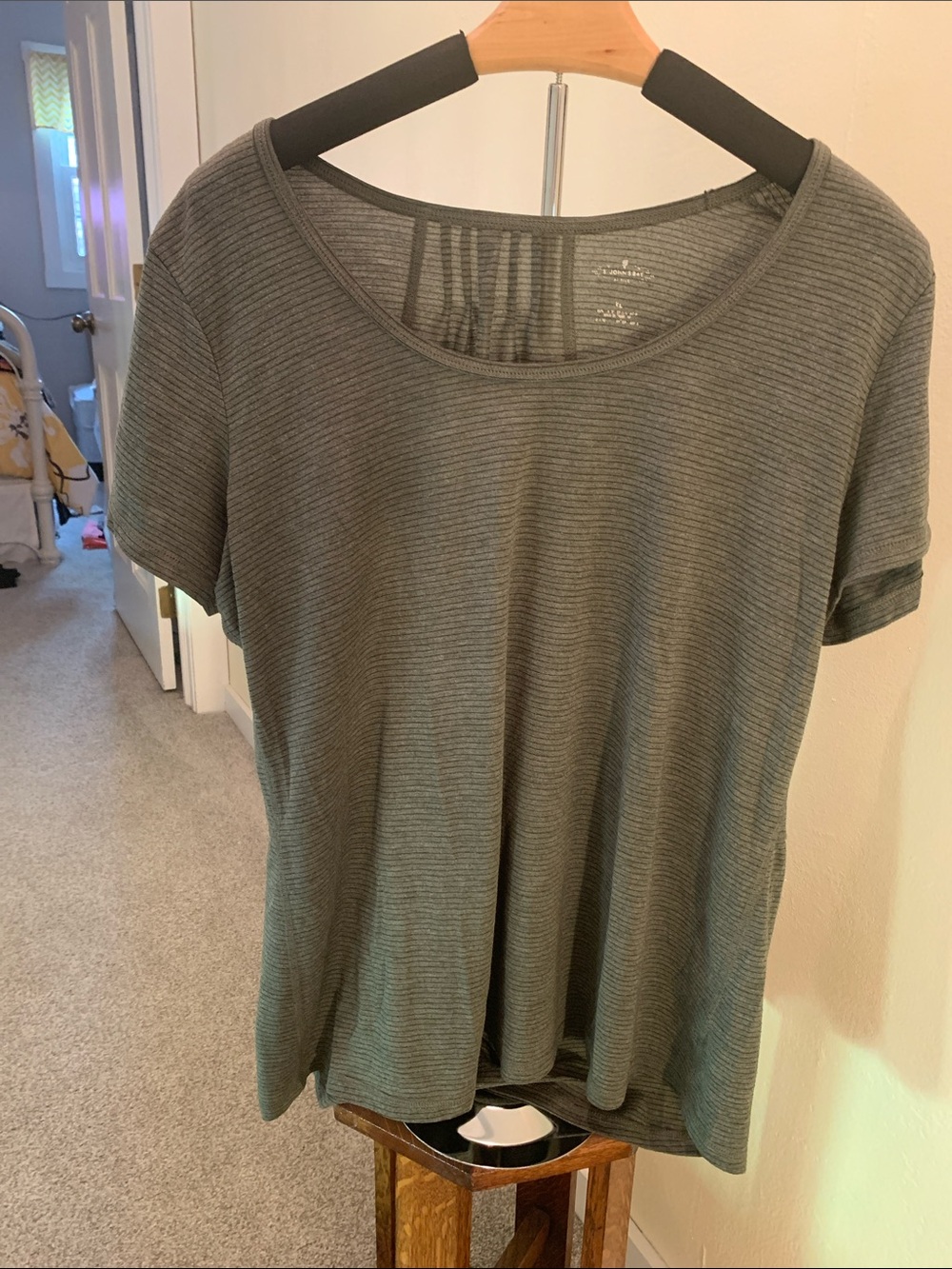 St. John's Bay Olive Green Ribbed Scoop Neck Short Sleeve Top